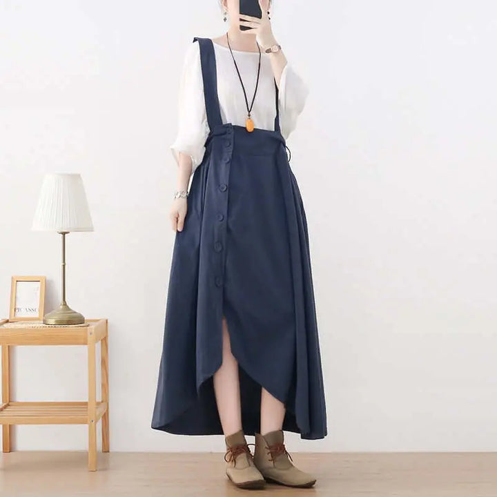 Elegant Linen Suspender Jumpsuit with Asymmetric Sleeveless Design