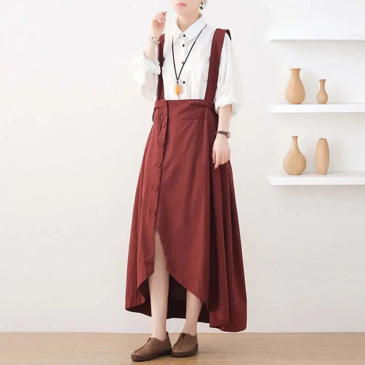 Elegant Linen Suspender Jumpsuit with Asymmetric Sleeveless Design Thebesttailor