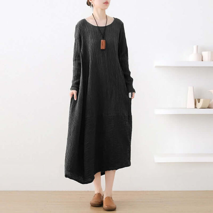 Linen Long Sleeve Dress Tunic - Elegant Casual Robe with Sleeves