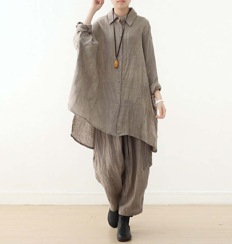 Oversized Linen Women's Shirt with Pocket Collection