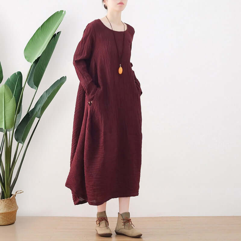 Linen Long Sleeve Dress Tunic - Elegant Casual Robe with Sleeves
