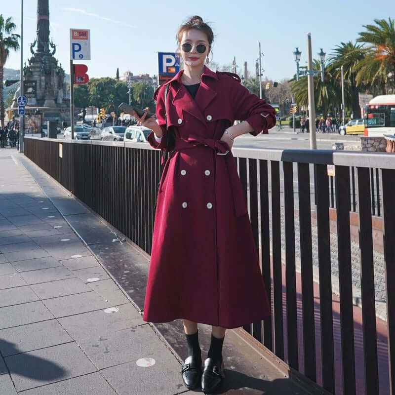 Women's Stylish Long Belted Trench Coat with a British Twist