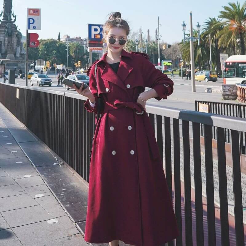 Women's Stylish Long Belted Trench Coat with a British Twist