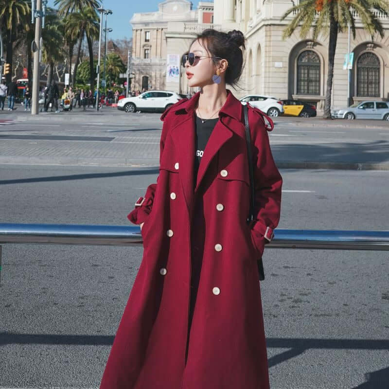 British Style Women's Elegant Long Belted Trench Cowboy Coat for Spring and Autumn