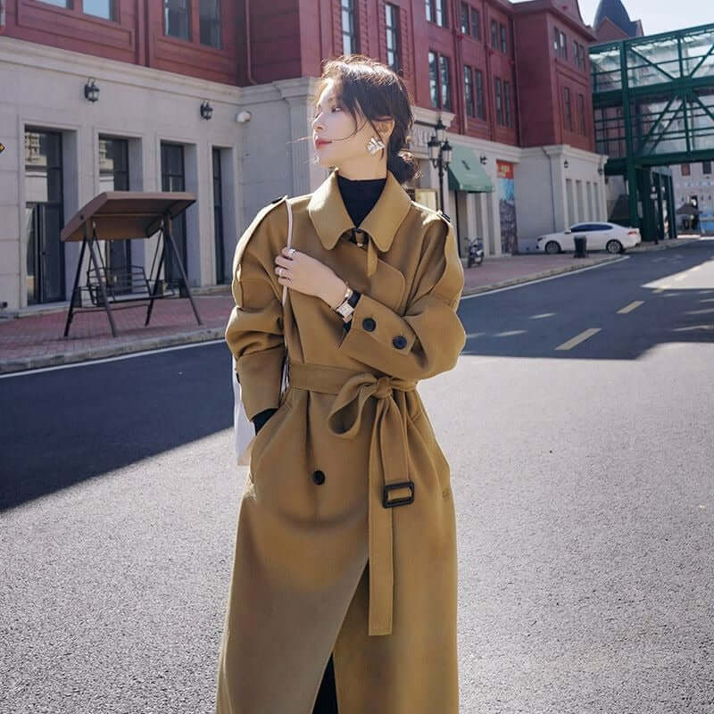 Chic Camel Wool Long Coat - Luxurious Winter Fashion Piece