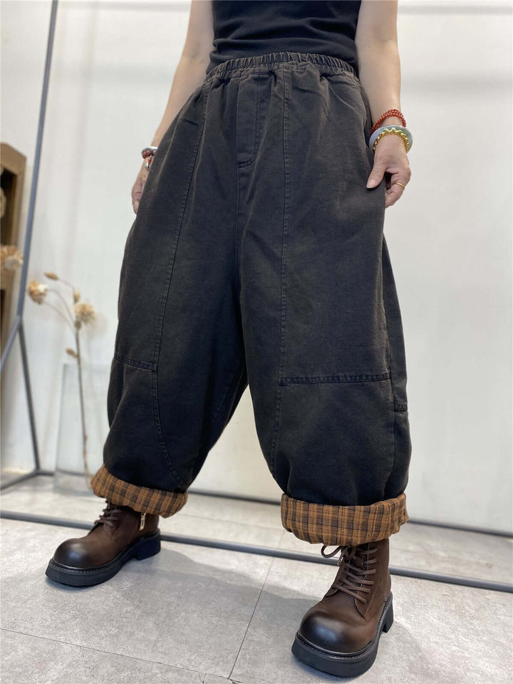 Women's Winter Denim Harem Pants with Thickened Baggy Style