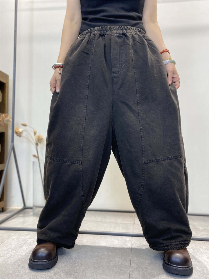 Women's Winter Denim Harem Pants with Thickened Baggy Style