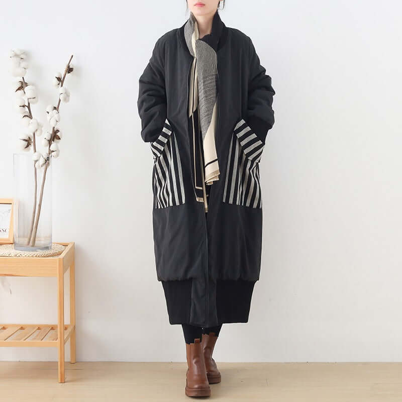 Retro Padded Cotton Coat with Zipper Closure and Long Sleeves