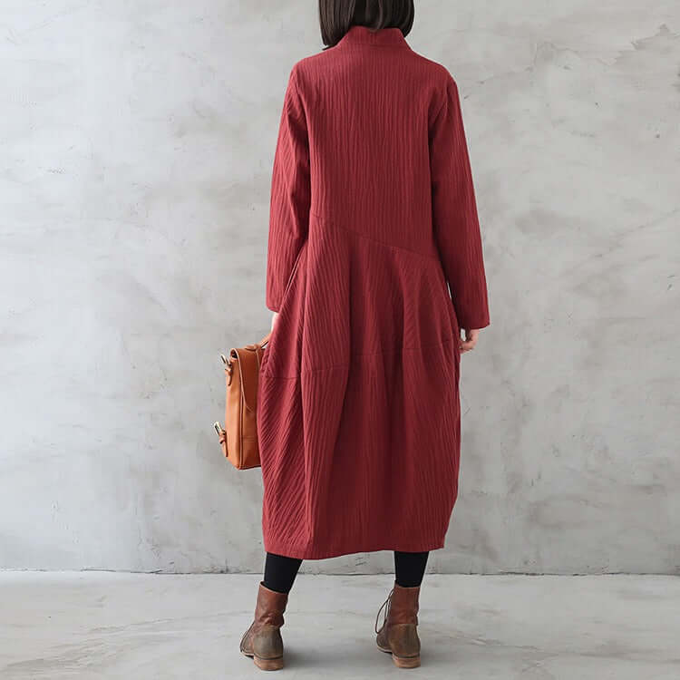 Linen Trench Coat with Textured Long Sleeves for Women