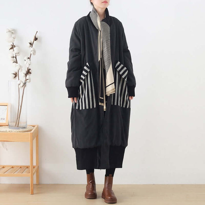 Retro Padded Cotton Coat with Zipper Closure and Long Sleeves