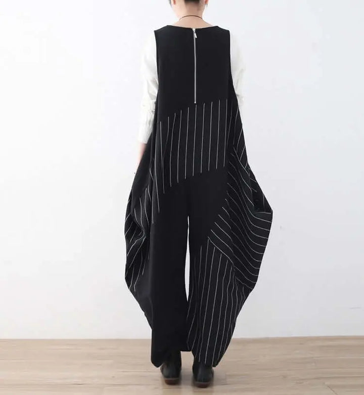 Elegant Striped Jumpsuit with Unique Drop Crotch Pants for Women Thebesttailor