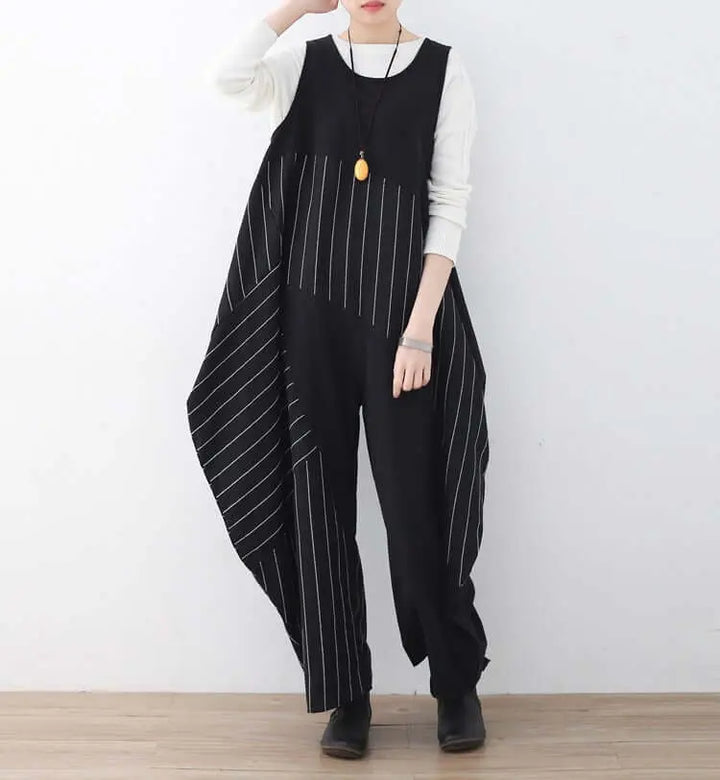 Elegant Striped Jumpsuit with Unique Drop Crotch Pants for Women