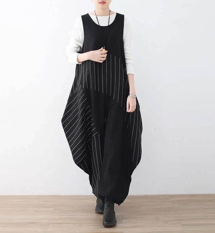 Elegant Striped Jumpsuit with Unique Drop Crotch Pants for Women Thebesttailor