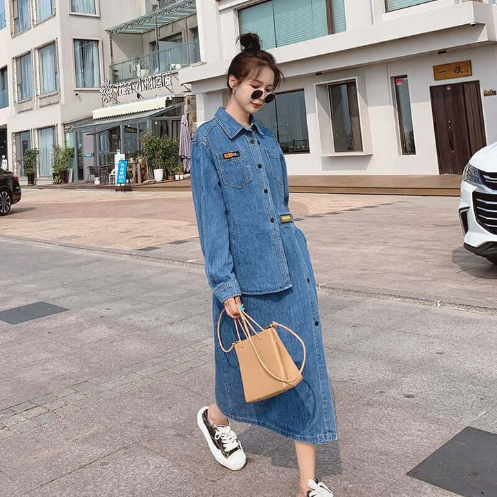 Denim Street Fashion Dress with Long Sleeves - Versatile and Sophisticated Choice