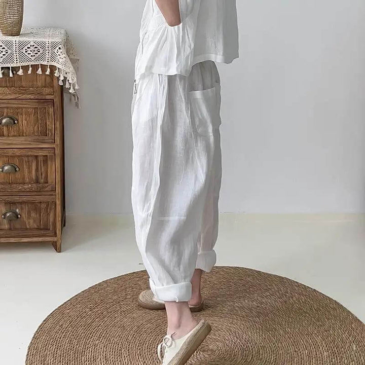 Boho Chic White Linen Statement Bloomers for Women