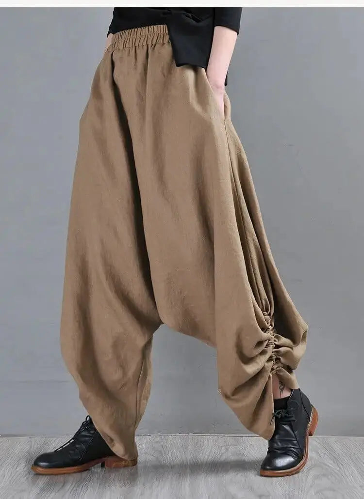 Summer Linen Drop Crotch Baggy Harem Pants for Stylish Women