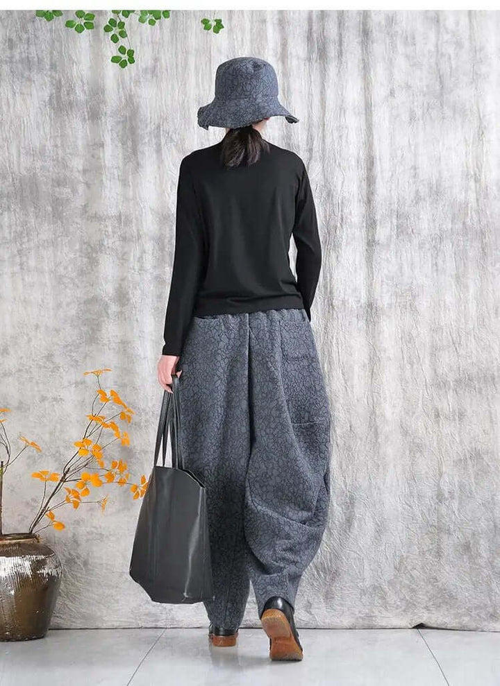 Gray Cotton Harem Pants Daily Short Jacket Suit for Women in Spring and Autumn