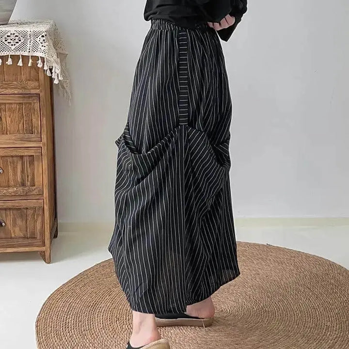 Chic Black and White Striped Cotton Skirt for Stylish Women