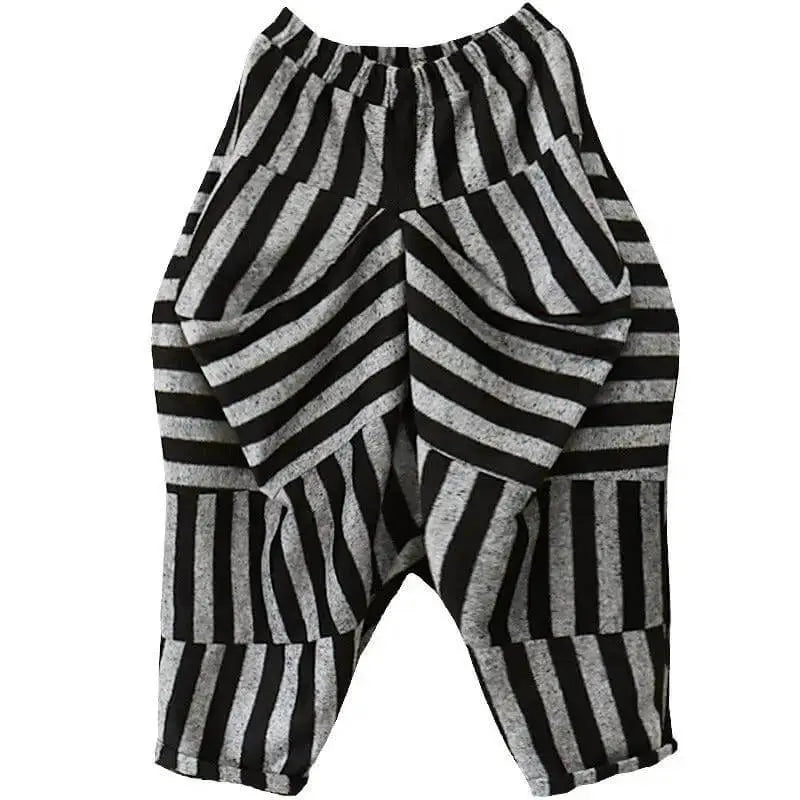 Women's spring woolen black and gray striped unclosed personalized vest woolen harem pants suit