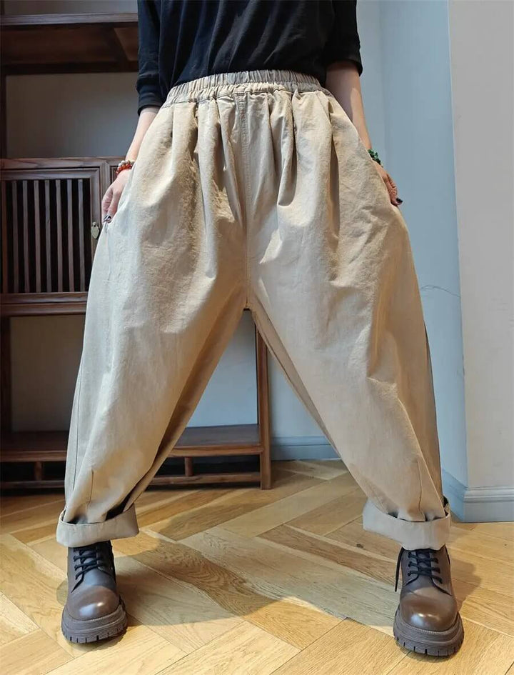 Spring Casual Women's Cotton Harem Pants with Loose Fit