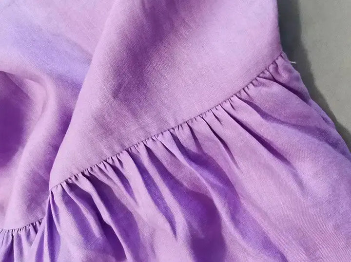 Purple Linen Maxi Dress with Batwing Sleeves for Women