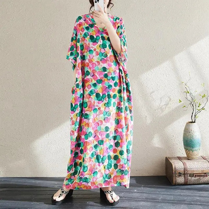 Women Bohemian Vintage Printed V-Neck Dresses