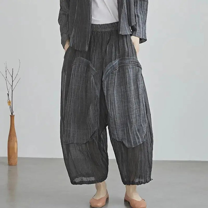 Vintage Linen High Waist Palazzo Cropped Pants for Women