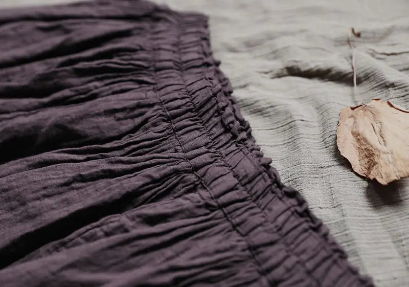 Elegant Dark Purple Pure Cotton Irregular Mid-Length Skirt