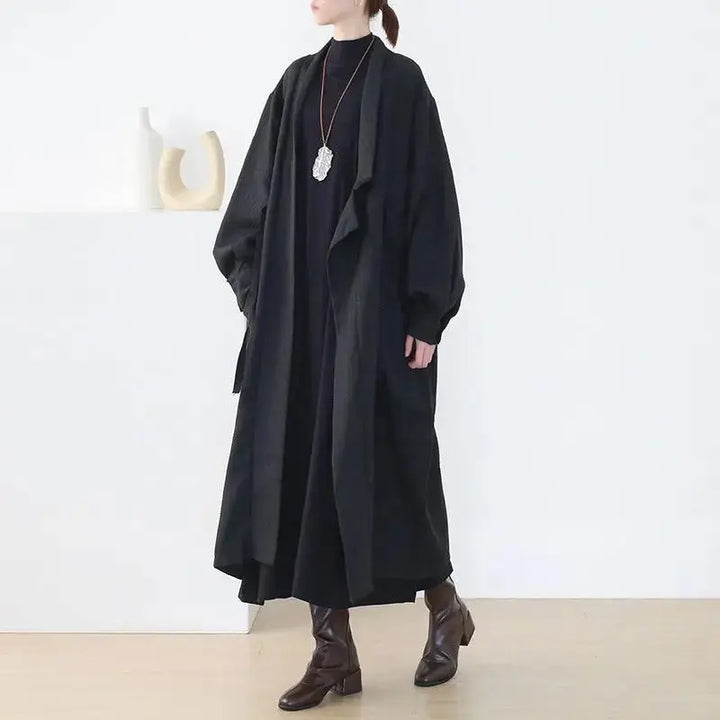 Stylish Lace-Up Black Cotton Trench Coat for Plus Size Women Thebesttailor