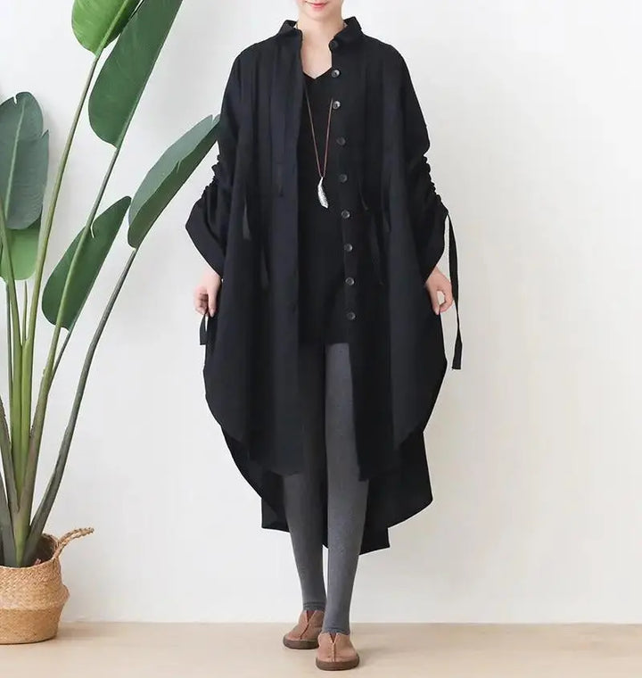 Irregular Single-Breasted Lapel Cotton Trench Coat