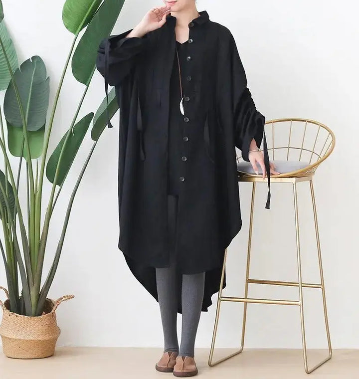 Irregular Single-Breasted Lapel Cotton Trench Coat