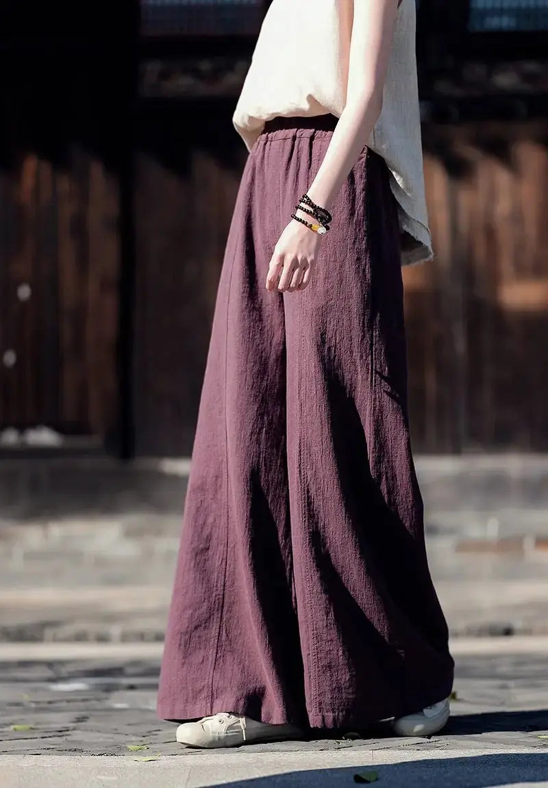 Artistic Retro Linen Wide-Leg Palazzo Trousers for Women Thebesttailor