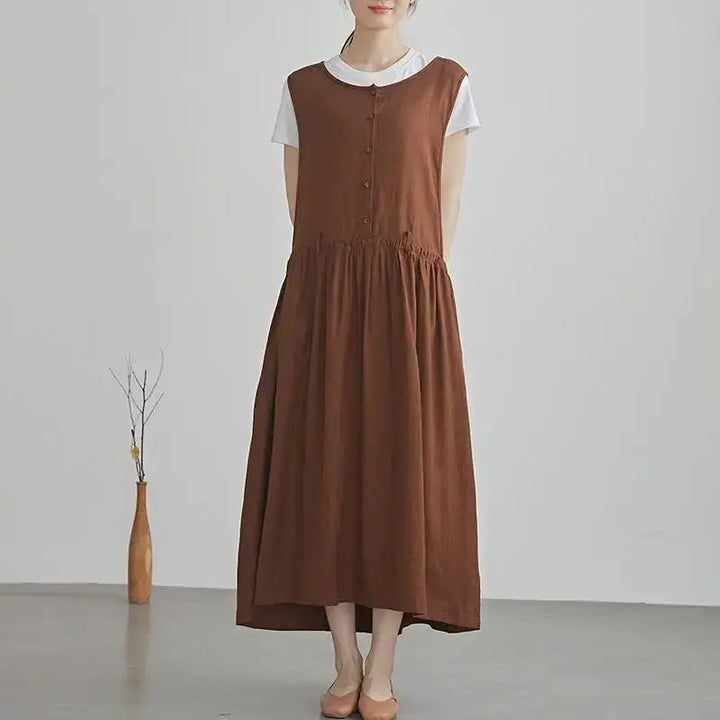 Elegant Vintage Linen and Silk A-Line Princess Dress Thebesttailor