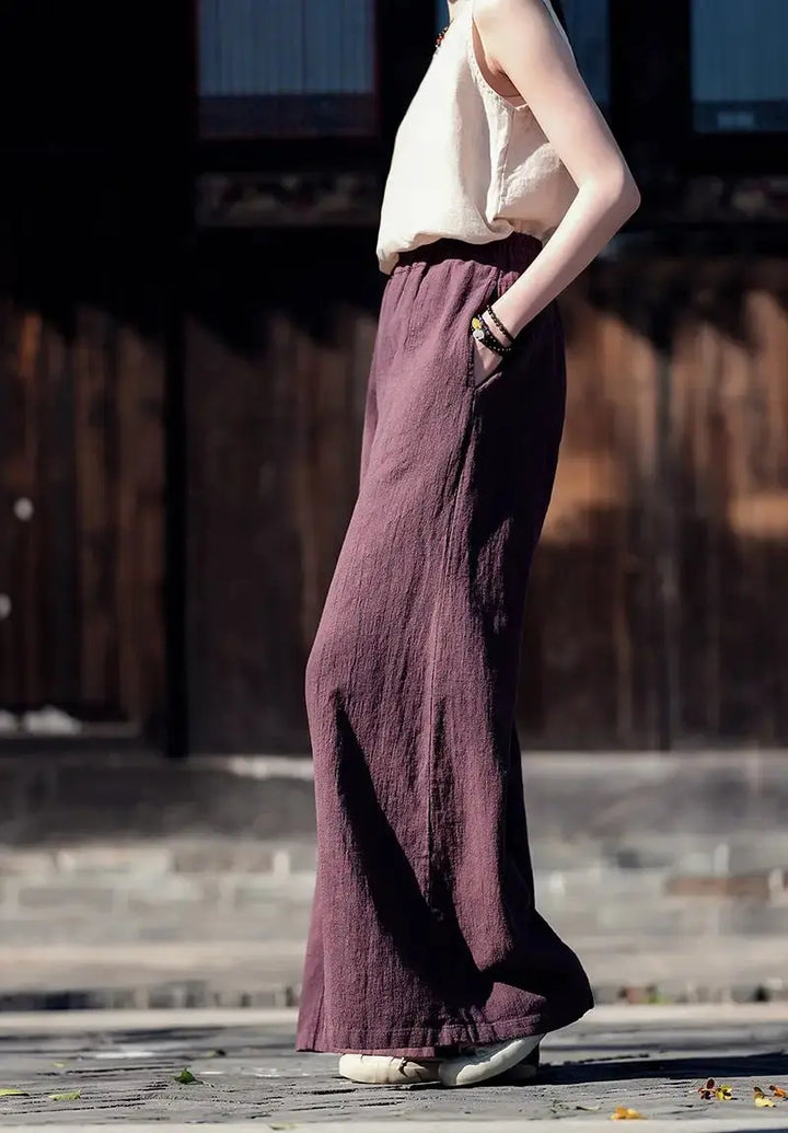 Artistic Retro Linen Wide-Leg Palazzo Trousers for Women-Women's pants-Thebesttailor-Thebesttailor