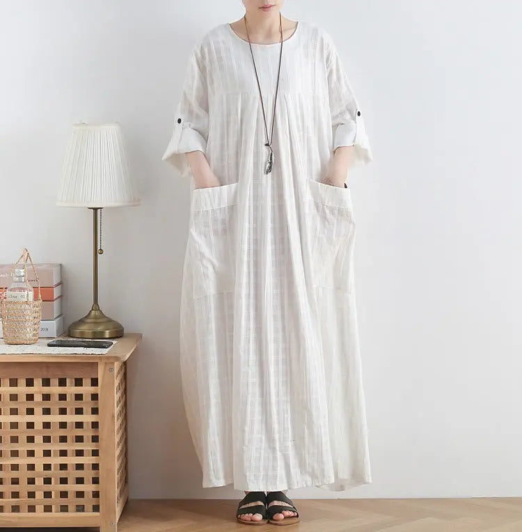 ankle length dress maxi dress for women white cotton dress Thebesttailor