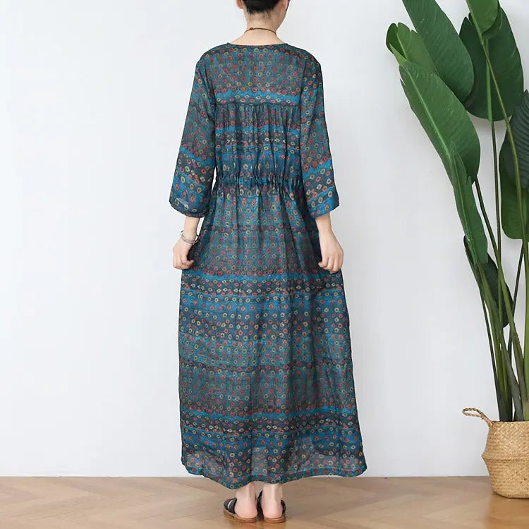 boho maxi dress Casual Floral Summer Dress V-Neck Dresses Thebesttailor