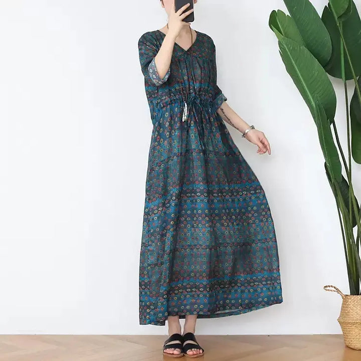 boho maxi dress Casual Floral Summer Dress V-Neck Dresses Thebesttailor