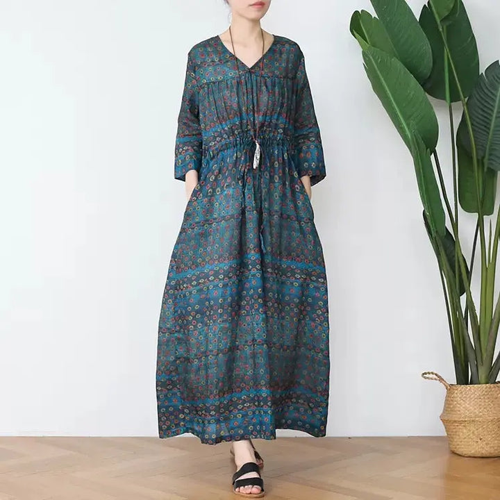 boho maxi dress Casual Floral Summer Dress V-Neck Dresses Thebesttailor