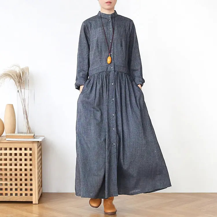 linen wrap dress stripe linen summer dresses maxi dress with pockets Thebesttailor