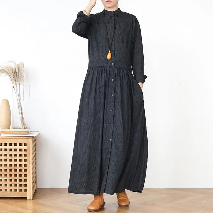 linen wrap dress stripe linen summer dresses maxi dress with pockets Thebesttailor