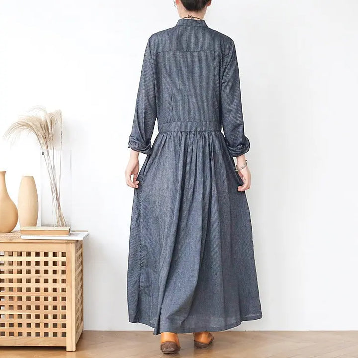 linen wrap dress stripe linen summer dresses maxi dress with pockets Thebesttailor