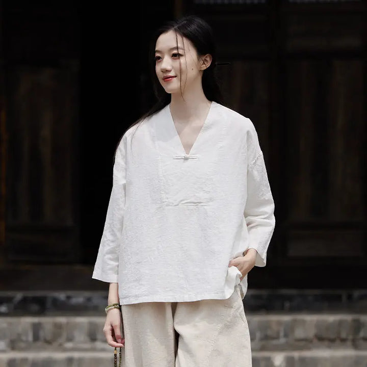 linen shirts women summer tops womens blouses 3 4 sleeve tops Thebesttailor