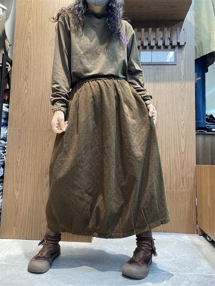 Daily khaki floral bud skirt mystery cotton skirt