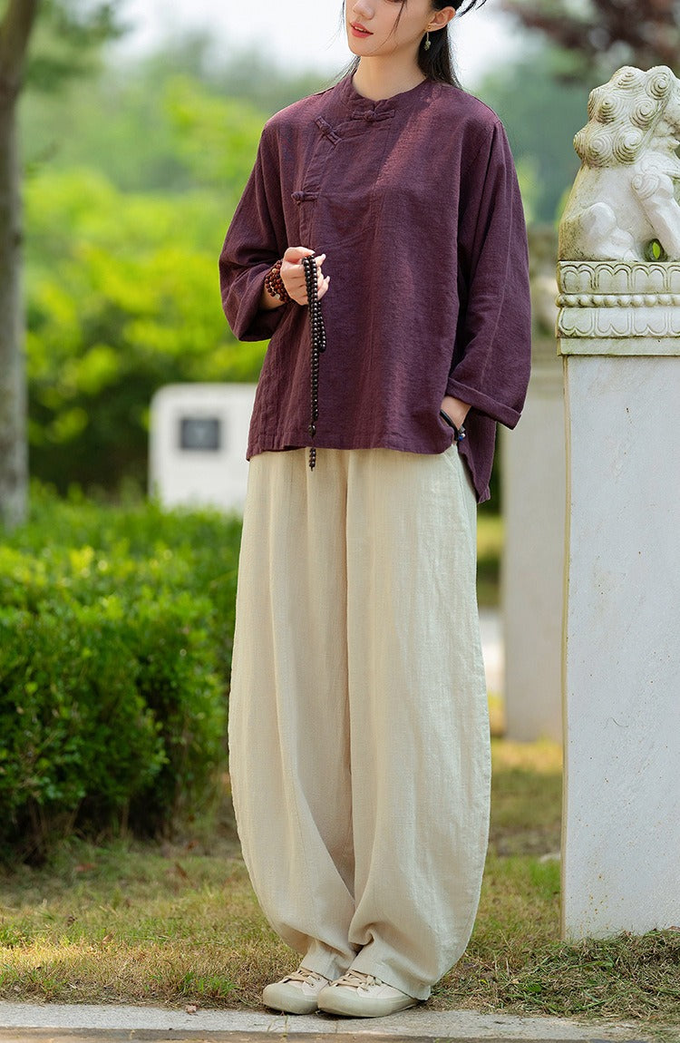 linen harem pants women's Meditation Elastic Waist Large Loose