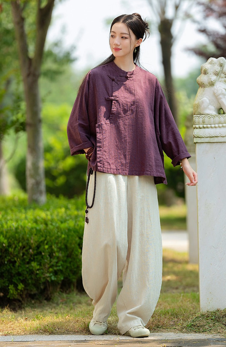 linen harem pants women's Meditation Elastic Waist Large Loose