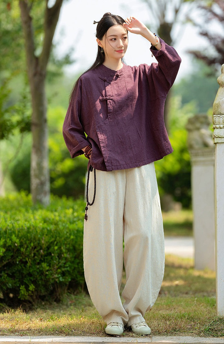 linen harem pants women's Meditation Elastic Waist Large Loose