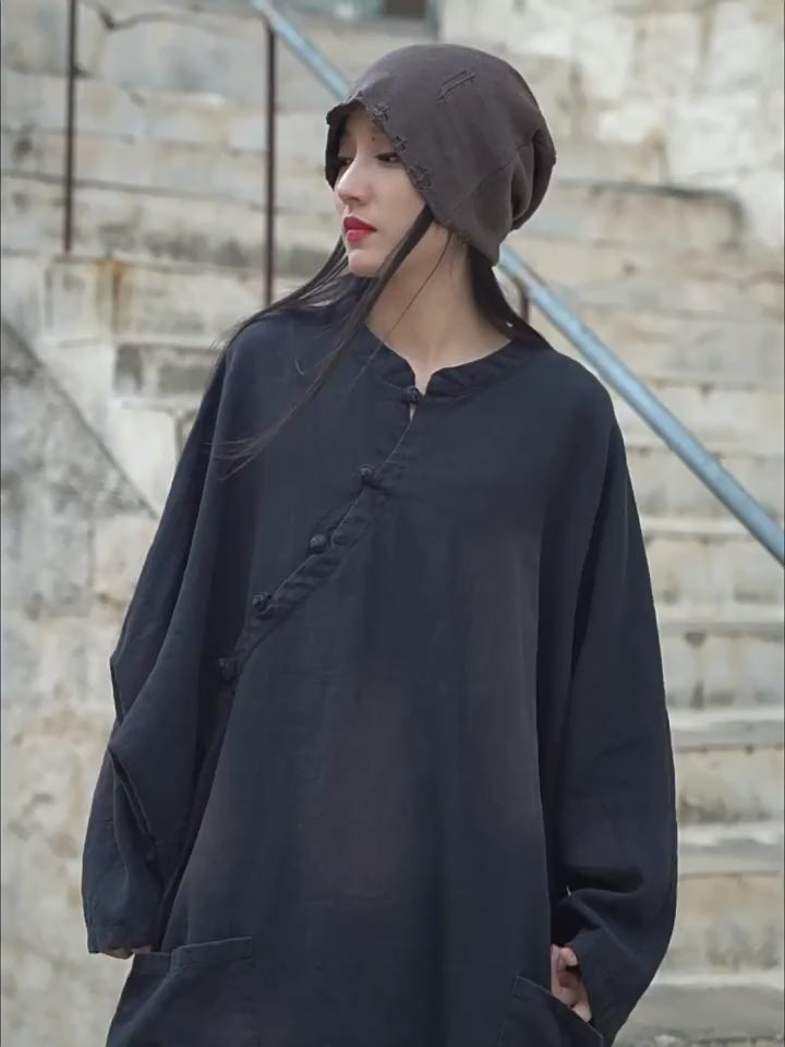 Women's Classic Linen and Cotton Midi Coat with Pockets - Versatile Top Coat