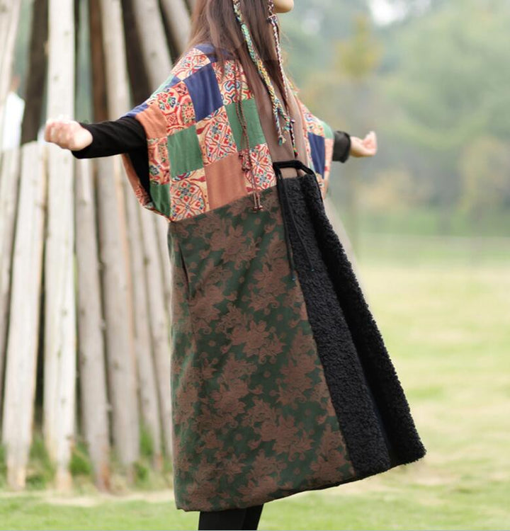 Retro Spliced Linen Half Sleeve Cardigan Coat for Women