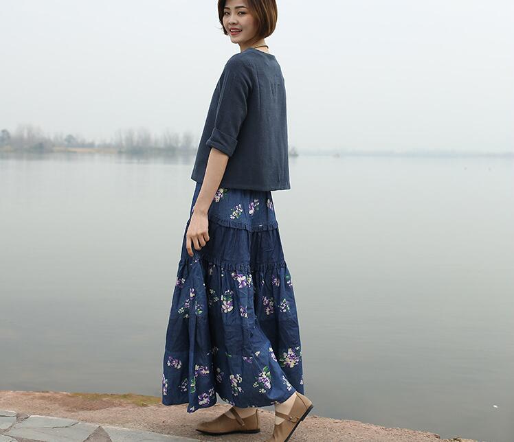 Bohemian Chic Long Denim Skirt for Free-Spirited Women