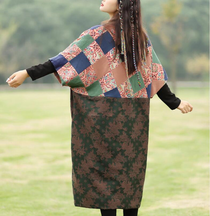 Retro Spliced Linen Half Sleeve Cardigan Coat for Women